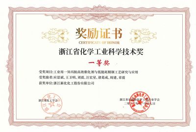浙江省化学工业科学技术一等奖